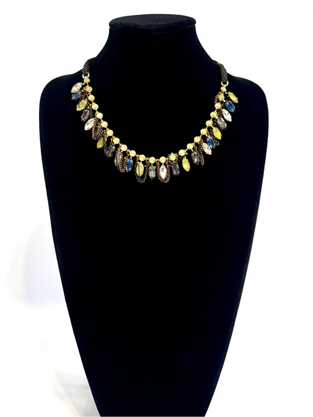 Stella & Ruby Signed Crystal Statement Necklace Bronze Navy NWT